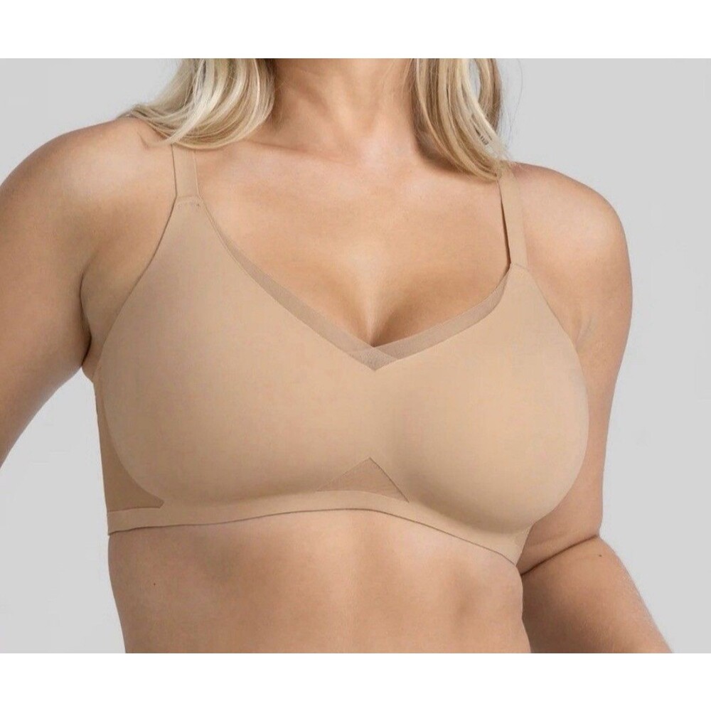 Honeylove Crossover Bra Sand Nude Color Wireless Size Large 38B/C Seamless Mesh